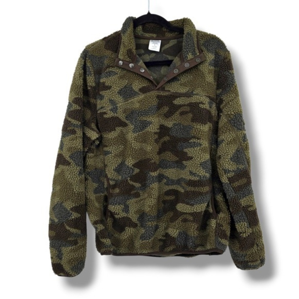 Member's Mark Alpine Sherpa Pullover Camo Green‎ Button Up Fleece Jacket Small